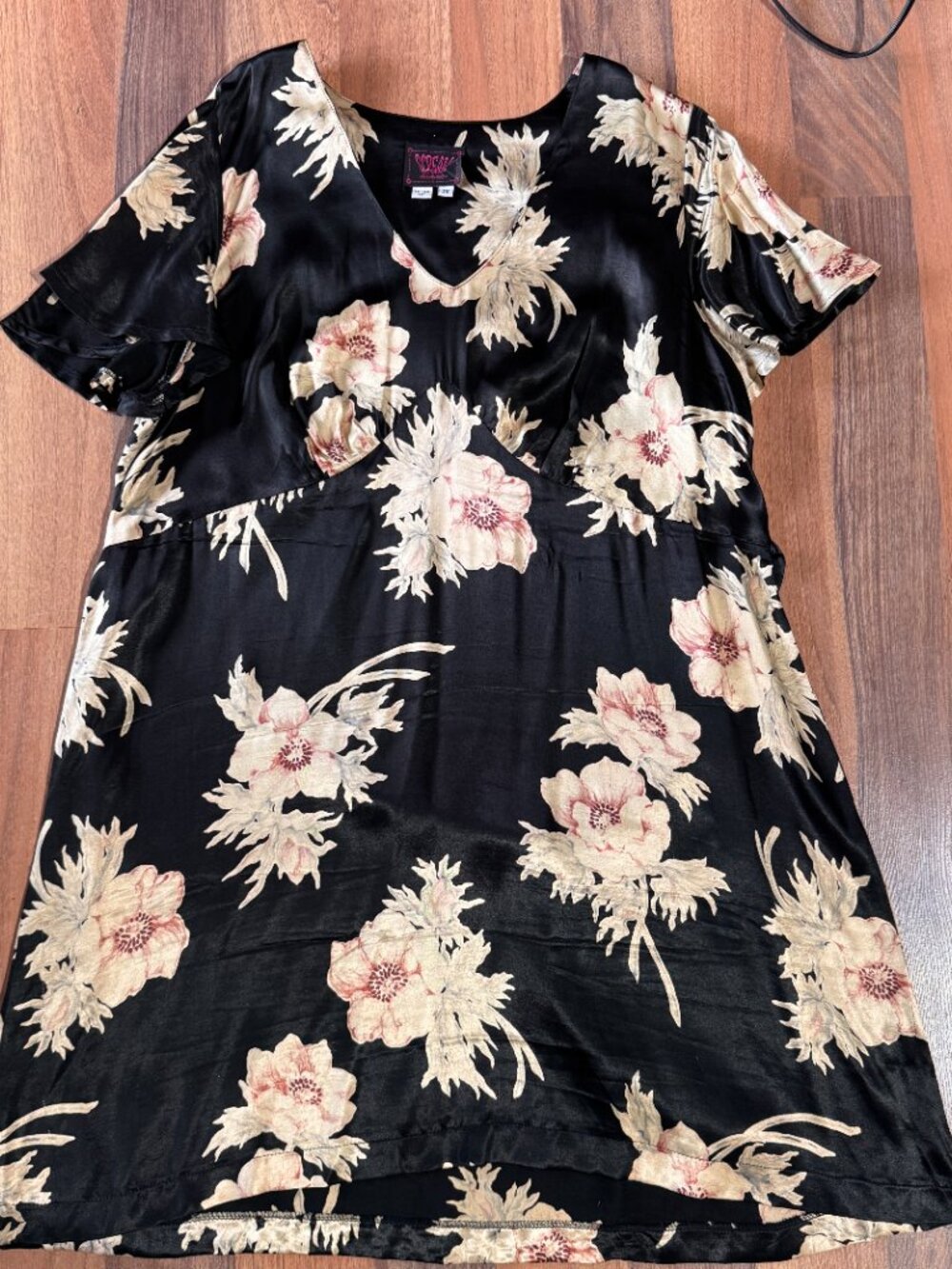 Vintage 90s Black Floral Satin Dress